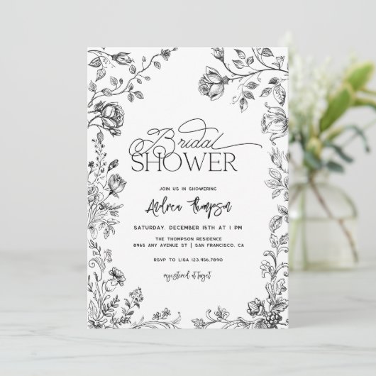 Hand getrokken Bloemen Modern Script Vrijgezellenf Kaart (Staand voorkant)