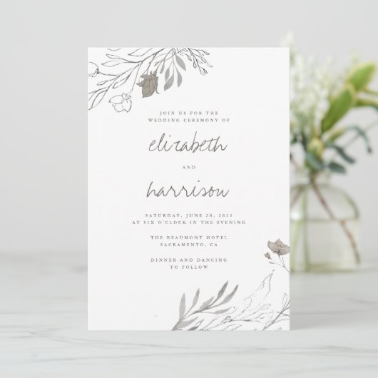 Hand getrokken bloemen rustieke Waterverf bruiloft Kaart (Staand voorkant)