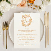 Hand getrokken Bloemen Sinaasappel Monogram Crest  Menu
