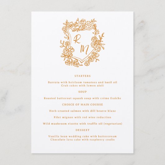 Hand getrokken Bloemen Sinaasappel Monogram Crest  Menu (Voorkant)