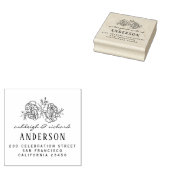 Hand getrokken Bloemen Trouwnamen & Retouradres Rubberstempel (Gestempeld)