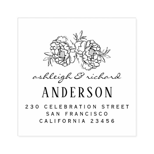 Hand getrokken Bloemen Trouwnamen & Retouradres Rubberstempel (Afrduk)