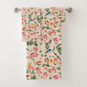 Hand getrokken Bloemen Vogels Bijen Botanische Pat Bad Handdoek (Insitu)