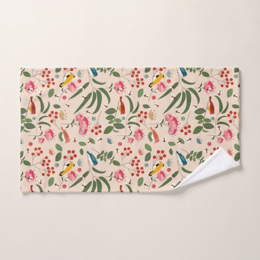 Hand getrokken Bloemen Vogels Bijen Botanische Pat Bad Handdoek (Handdoek)