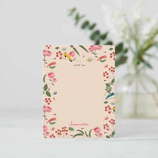 Hand getrokken Bloemen Vogels Bijen Botanische Pat Bedankkaart (Staand voorkant)