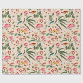 Hand getrokken Bloemen Vogels Bijen Botanische Pat Cadeaupapier (Vlak)