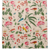 Hand getrokken Bloemen Vogels Bijen Botanische Pat Douchegordijn (Voorkant)