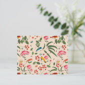 Hand getrokken Bloemen Vogels Bijen Botanische Pat Feestdagenkaart (Staand voorkant)