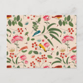 Hand getrokken Bloemen Vogels Bijen Botanische Pat Feestdagenkaart (Voorkant)