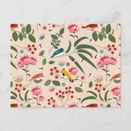 Hand getrokken Bloemen Vogels Bijen Botanische Pat Feestdagenkaart