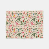 Hand getrokken Bloemen Vogels Bijen Botanische Pat Fleece Deken (Voorkant (Horizontaal))