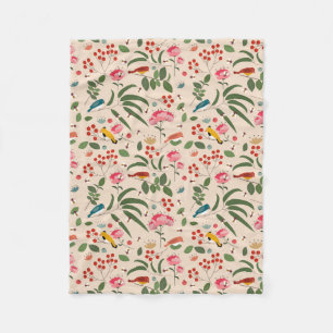Hand getrokken Bloemen Vogels Bijen Botanische Pat Fleece Deken