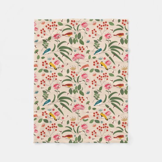 Hand getrokken Bloemen Vogels Bijen Botanische Pat Fleece Deken (Voorkant)