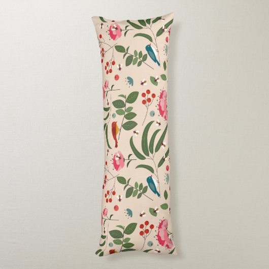 Hand getrokken Bloemen Vogels Bijen Botanische Pat Lichaamskussen (Achterkant (Verticaal))