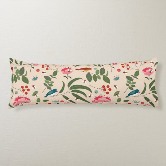 Hand getrokken Bloemen Vogels Bijen Botanische Pat Lichaamskussen (Voorkant)