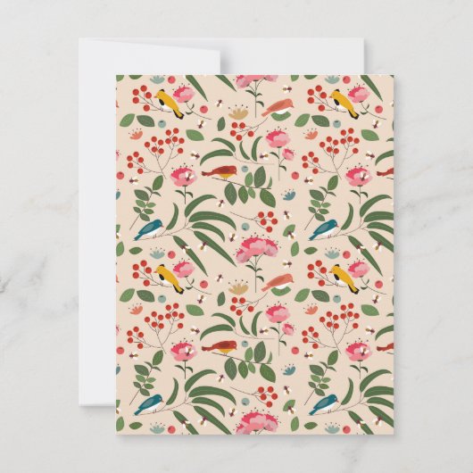 Hand getrokken Bloemen Vogels Bijen Botanische Pat Notitiekaartje (Achterkant)