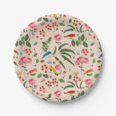Hand getrokken Bloemen Vogels Bijen Botanische Pat Papieren Bordje (Voorkant)