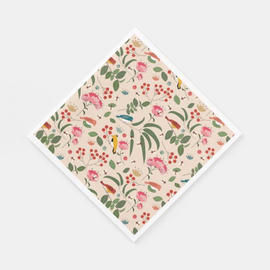 Hand getrokken Bloemen Vogels Bijen Botanische Pat Servet (Hoek)