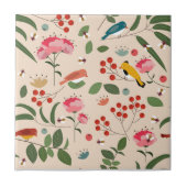 Hand getrokken Bloemen Vogels Bijen Botanische Pat Tegeltje (Voorkant)