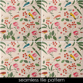 Hand getrokken Bloemen Vogels Bijen Botanische Pat Tegeltje