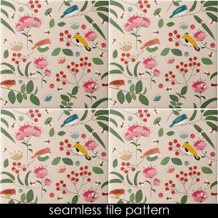 Hand getrokken Bloemen Vogels Bijen Botanische Pat Tegeltje