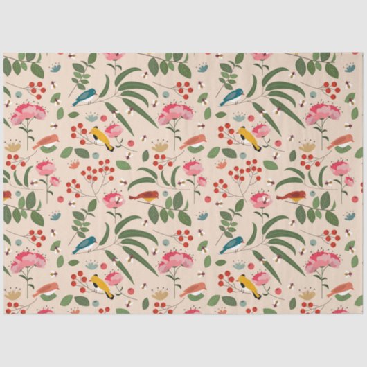 Hand getrokken Bloemen Vogels Bijen Botanische Pat Tissuepapier (Voorkant)