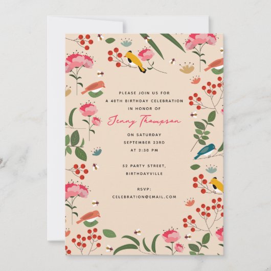 Hand getrokken Bloemen Vogels Bijen Botanische Ver Kaart (Voorkant)