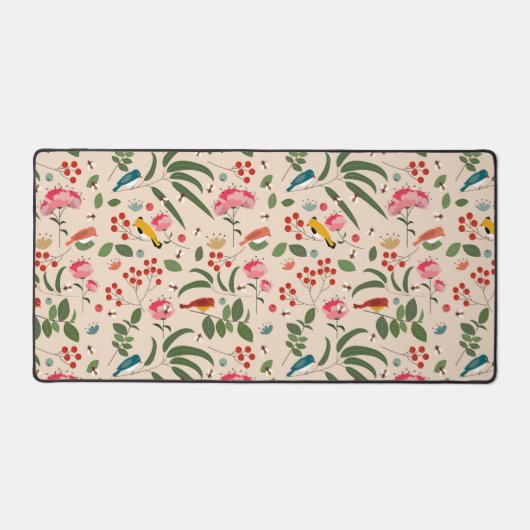 Hand getrokken Bloemen Vogels Bijen Patroon Bureaumat (Voorkant)