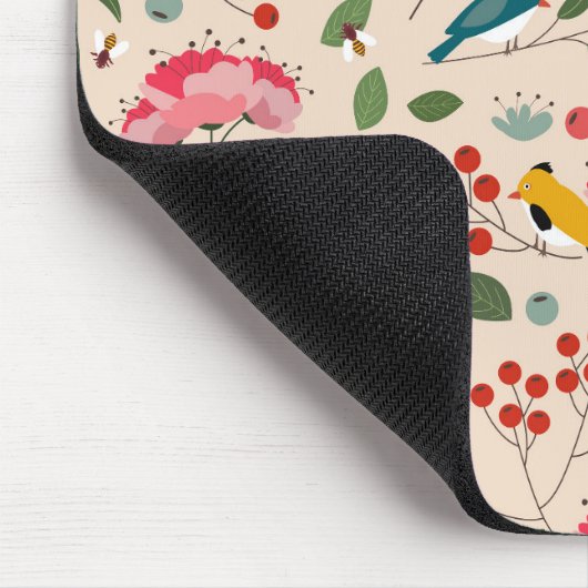 Hand getrokken Bloemen Vogels Bijen Patroon Muismat (Hoek)