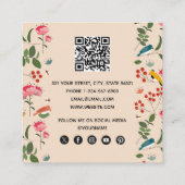 Hand getrokken Bloemen Vogels Bijen Patroon Vierkante Visitekaartje (Achterkant)