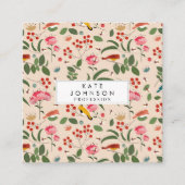 Hand getrokken Bloemen Vogels Bijen Patroon Vierkante Visitekaartje (Voorkant)