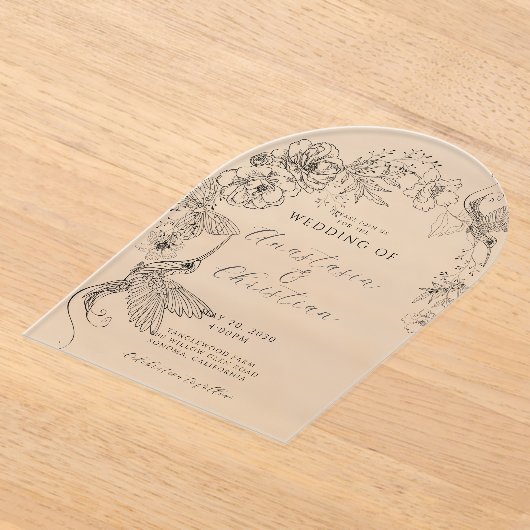 Hand getrokken Bloemen Vogels Botanische bruiloft Acryl Uitnodigingen (Laagn)