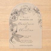Hand getrokken Bloemen Vogels Botanische bruiloft Acryl Uitnodigingen (Voorkant)