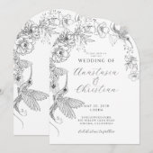 Hand getrokken Bloemen Vogels Botanische bruiloft Kaart (Voorkant / Achterkant)