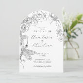 Hand getrokken Bloemen Vogels Botanische bruiloft Kaart (Staand voorkant)