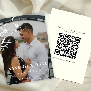 Hand getrokken Bloemen Wedding QR Code Foto Save The Date