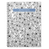 Hand getrokken Bloemen Wit Zwart Patroon & Blauwe  Notitieboek (Voorkant)