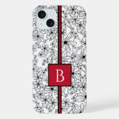 Hand getrokken Bloemen Wit Zwart Patroon en Monogr iPhone Hoesje (Achterkant)