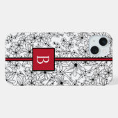Hand getrokken Bloemen Wit Zwart Patroon en Monogr iPhone Hoesje (Achterkant horizontaal)