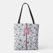 Hand getrokken Bloemen Wit Zwart Patroon en Monogr Tote Bag (Achterkant)