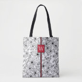 Hand getrokken Bloemen Wit Zwart Patroon en Monogr Tote Bag (Voorkant)