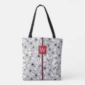 Hand getrokken Bloemen Wit Zwart Patroon en Monogr Tote Bag (Achterkant)