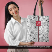 Hand getrokken Bloemen Wit Zwart Patroon en Monogr Tote Bag