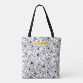 Hand getrokken Bloemen Wit Zwart Patroon Geel Naam Tote Bag (Achterkant)