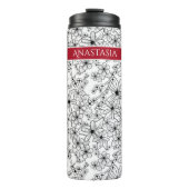 Hand getrokken Bloemen Wit Zwart Patroon & Rode Na Thermosbeker (Voorkant)