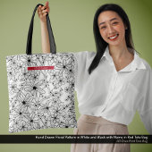 Hand getrokken Bloemen Wit Zwart Patroon & Rode Na Tote Bag
