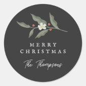 Hand getrokken Bloemen Zwart Kerstcadeau Label (Voorkant)