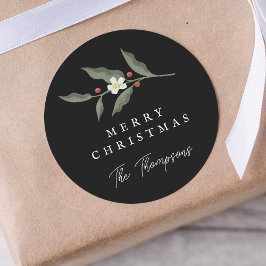 Hand getrokken Bloemen Zwart Kerstcadeau Label