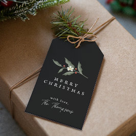 Hand getrokken Bloemen Zwart Kerstcadeau Label Cadeaulabel