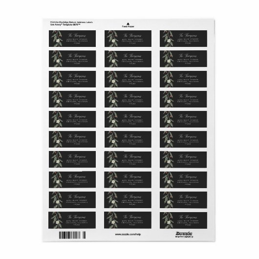 Hand getrokken Bloemen Zwart Retour Adres Labels (Full Sheet)